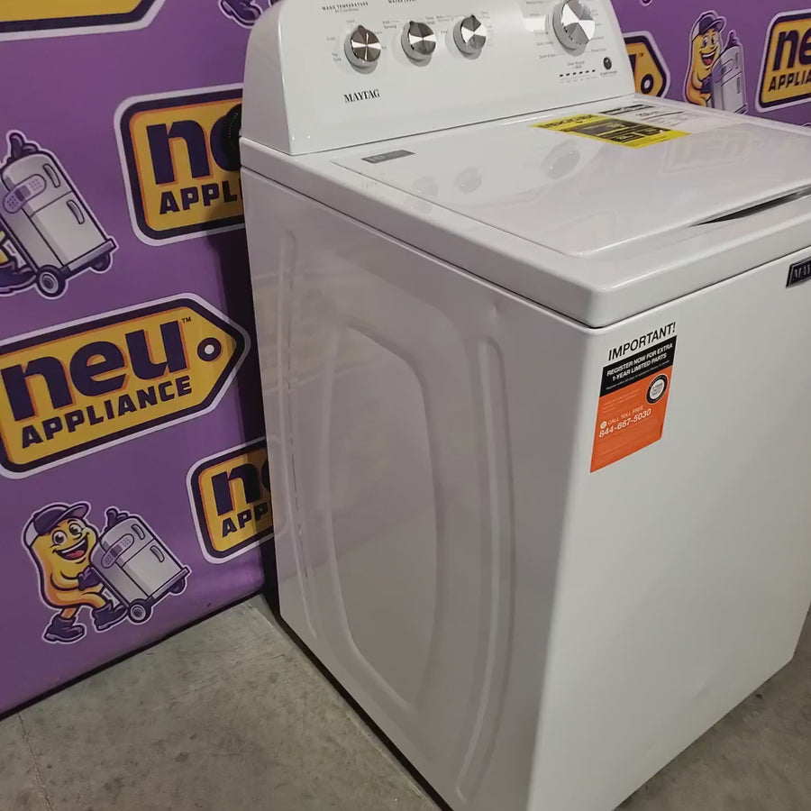 Pictures of Maytag Top Load 3.8 cu. ft. Washer with Deep Fill and Quick Wash Cycle MVW4005SW - Scratch & Dent (Minor) and Maytag Top Load Electric Wrinkle Prevent 7.0 cu. ft. Dryer with Auto Dry MED4005SW - Scratch & Dent (Moderate) - Neu Appliance Outlet - Discount Appliance Outlet in Austin, Tx