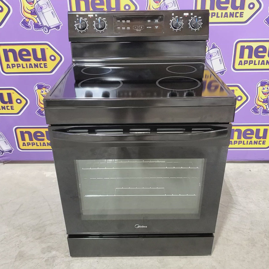Pictures of Midea Glass Top 4 Burners 6.3-cu ft Freestanding Electric Range in Black 22137385 - MER30S2ABB Open Box - Neu Appliance Outlet - Discount Appliance Outlet in Austin, Tx
