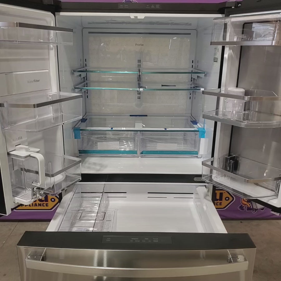 Pictures of GE Profile™ ENERGY STAR® 29 Cu. Ft. Smart Fingerprint Resistant 4-Door French-Door Refrigerator with Door In Door GE9853 - PGD29BYTFS - New in Box - Neu Appliance Outlet - Discount Appliance Outlet in Austin, Tx