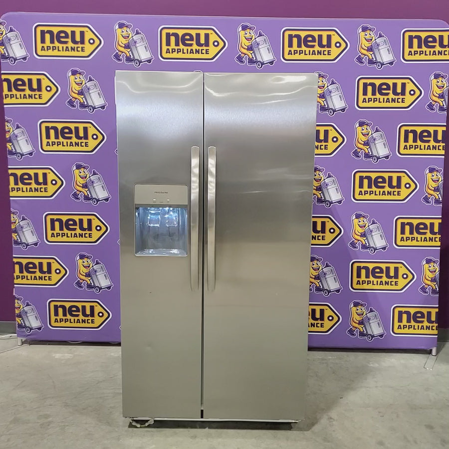 Pictures of Frigidaire 25.6-cu ft ENERGY STAR Side-by-Side Refrigerator with Ice Maker in Fingerprint Resistant Stainless Steel 22121510 - FRSS26L3AF - Scratch & Dent (Moderate) - Neu Appliance Outlet - Discount Appliance Outlet in Austin, Tx