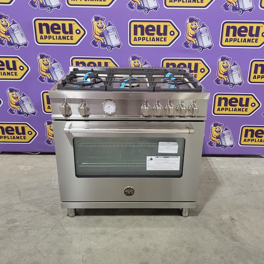 Pictures of Bertazzoni Master Series 36 Inch Freestanding Gas Range with 5 Sealed Burners, 5.9 cu. ft. Oven Capacity, Dual Convection Oven, Soft-Close Door Stainless Steel Natural Gas 11117297 - MAST365GASXE - Scratch & Dent (Moderate) - Neu Appliance Outlet - Discount Appliance Outlet in Austin, Tx