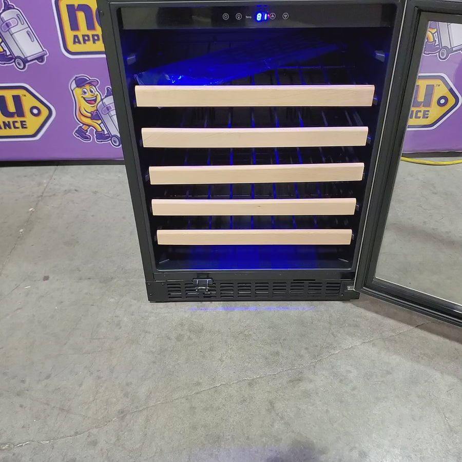 Pictures of Azure 24 Inch Wine Center with 5.1 cu. ft. Capacity, Wood Front Racks, Field Reversible Door, Blue LED Lighting, Digital Display Controls, and Auto Defrost 11110447 - A124WC-S - Scratch & Dent (Minor) - Neu Appliance Outlet - Discount Appliance Outlet in Austin, Tx