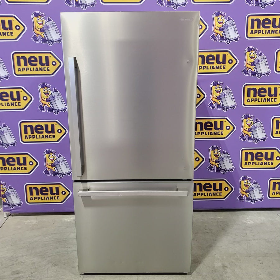 Pictures of Hisense Counter Depth Bottom Freezer 17.2 Cu. Ft. Refrigerator with LED Lighting and Super Cool and Super Freeze in Fingerprint Stainless Steel 22137390 - HRB171N6ASE - Scratch and Dent (Moderate) - Neu Appliance Outlet - Discount Appliance Outlet in Austin, Tx