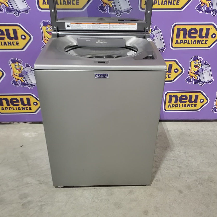 Pictures of Maytag 5.3 cu. ft. Top Load Washer in Classic Silver with Impeller and Extra Power Option MTW6200RR - Open Box and Maytag 7.4 cu. ft. Vented Front Load Electric Dryer in Classic Silver with Extra Power MED6205RR - Open Box - Neu Appliance Outlet - Discount Appliance Outlet in Austin, Tx