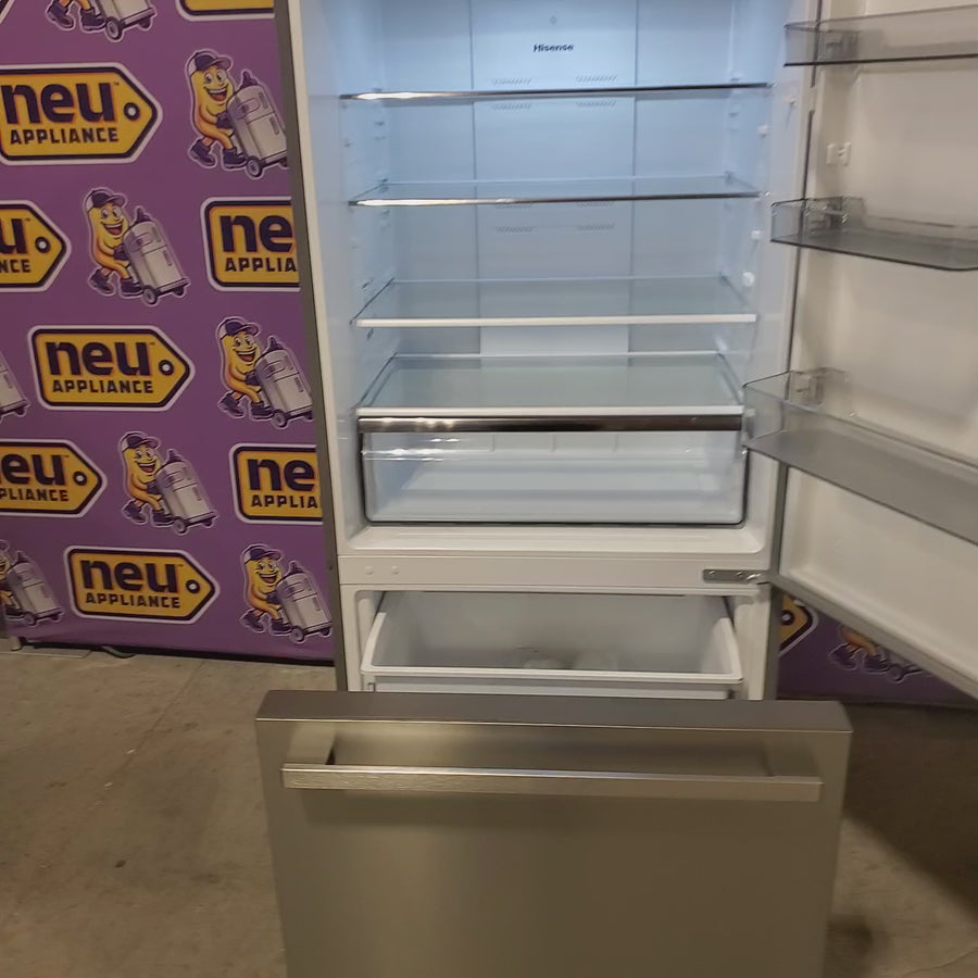 Pictures of Hisense Counter Depth Bottom Freezer 17.2 Cu. Ft. Refrigerator with LED Lighting and Super Cool and Super Freeze in Fingerprint Stainless Steel HRB171N6ASE - Scratch and Dent (Major) - Neu Appliance Outlet - Discount Appliance Outlet in Austin, Tx