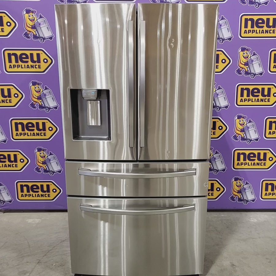 Pictures of Samsung 28-cu ft 4-Door ENERGY STAR Smart French Door Refrigerator with Ice Maker in Fingerprint Resistant Stainless Steel 22442647 - RF28R7201SR - Scratch and Dent (Moderate) - Neu Appliance Outlet - Discount Appliance Outlet in Austin, Tx