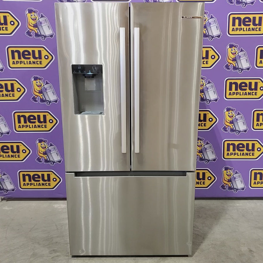 Pictures of Bosch Fastest Ice Maker Standard-Depth 300 Series 26-cu ft 3-Door Smart Compatible French Door Refrigerator with Ice Maker with Water and Ice Dispenser in Stainless Steel 22121511 - B36FD31ENS - Scratch & Dent (Moderate) - Neu Appliance Outlet - Discount Appliance Outlet in Austin, Tx
