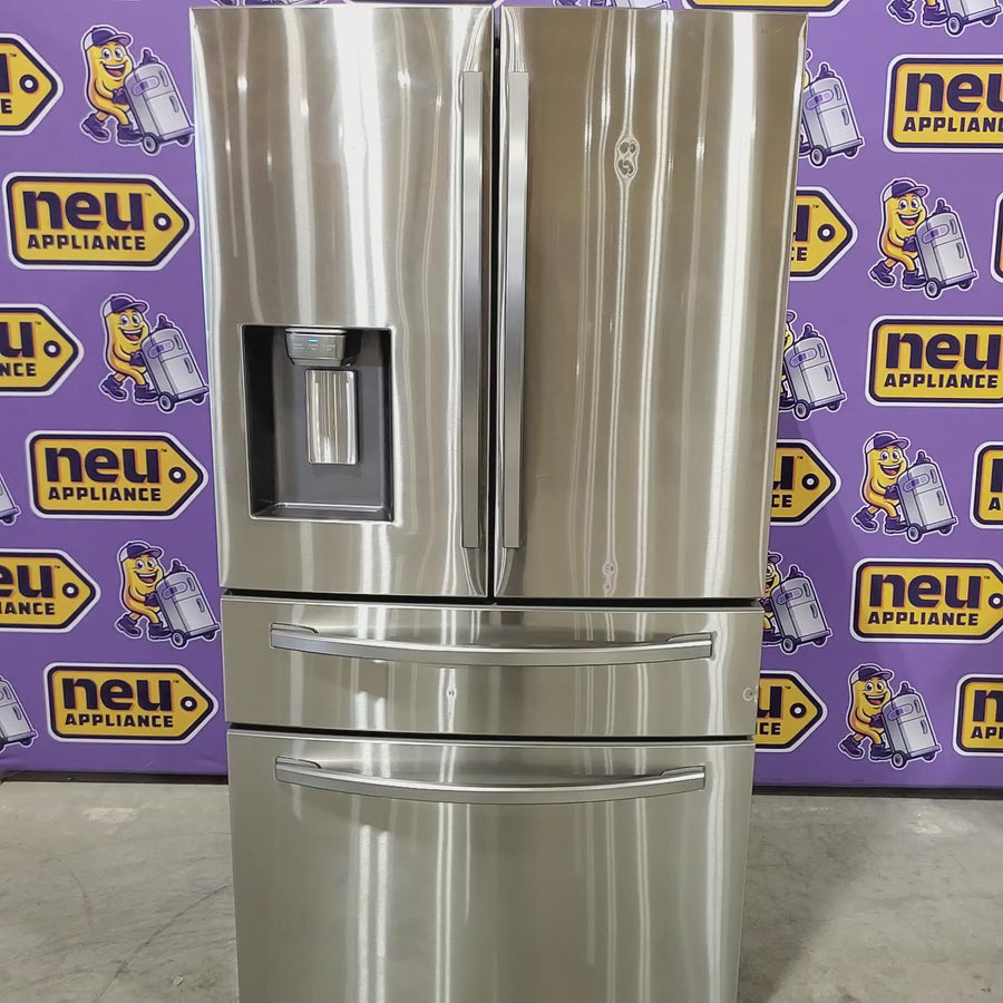 Pictures of Samsung 28-cu ft 4-Door ENERGY STAR Smart French Door Refrigerator with Ice Maker in Fingerprint Resistant Stainless Steel 22442647 - RF28R7201SR - Scratch and Dent (Moderate) - Neu Appliance Outlet - Discount Appliance Outlet in Austin, Tx