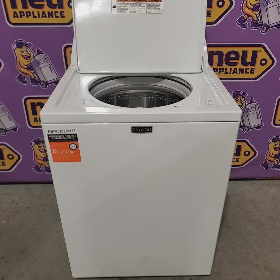 Pictures of Maytag Top Load 3.8 cu. ft. Washer with Deep Fill and Quick Wash Cycle MVW4005SW - Scratch & Dent (Minor) and Maytag Top Load Electric Wrinkle Prevent 7.0 cu. ft. Dryer with Auto Dry MED4005SW - Scratch & Dent (Moderate) - Neu Appliance Outlet - Discount Appliance Outlet in Austin, Tx