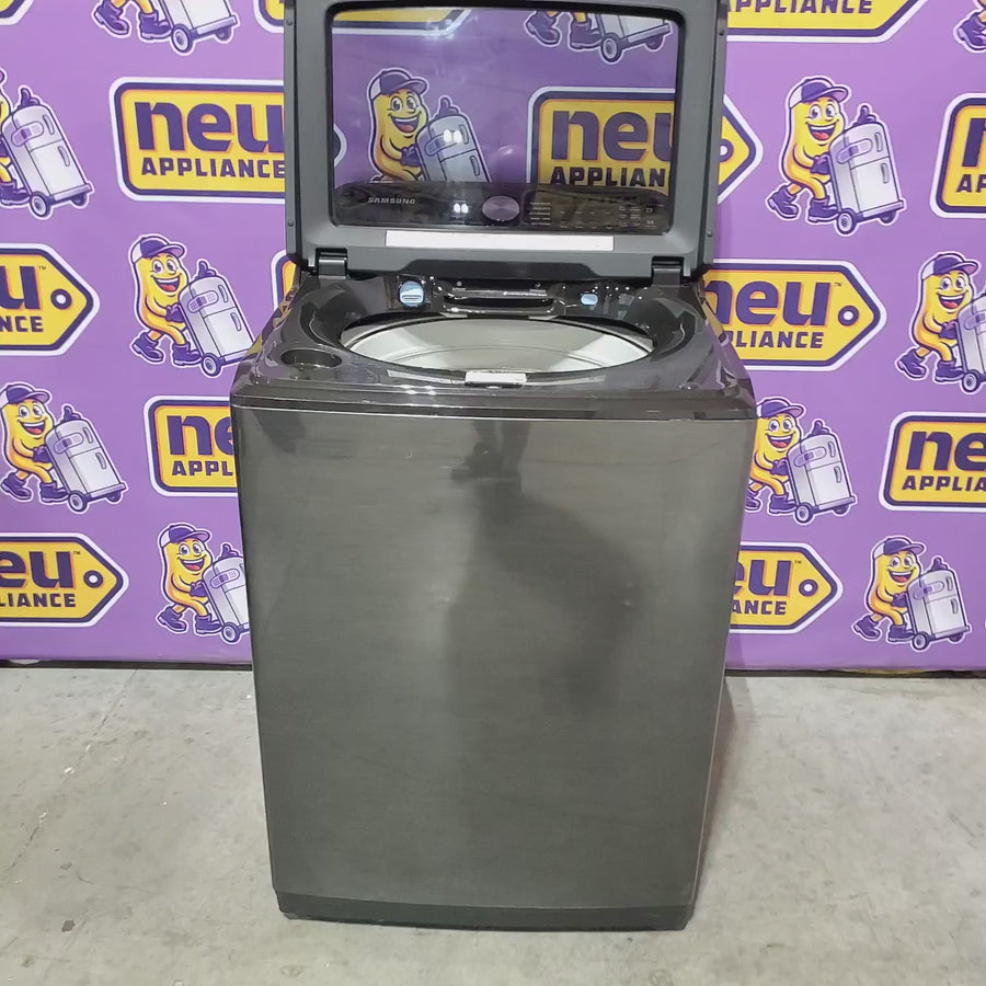 Pictures of Samsung Brushed Black Top Load 5.2 Cu. Ft. Washer with SuperSpeed Wash WA52A5500AV - Certified Refurbished and Samsung Black Stainless Steel Electric 7.4 Cu. Ft. Dryer with Steam Sanitize DVE50R5400V - Certified Refurbished - Neu Appliance Outlet - Discount Appliance Outlet in Austin, Tx