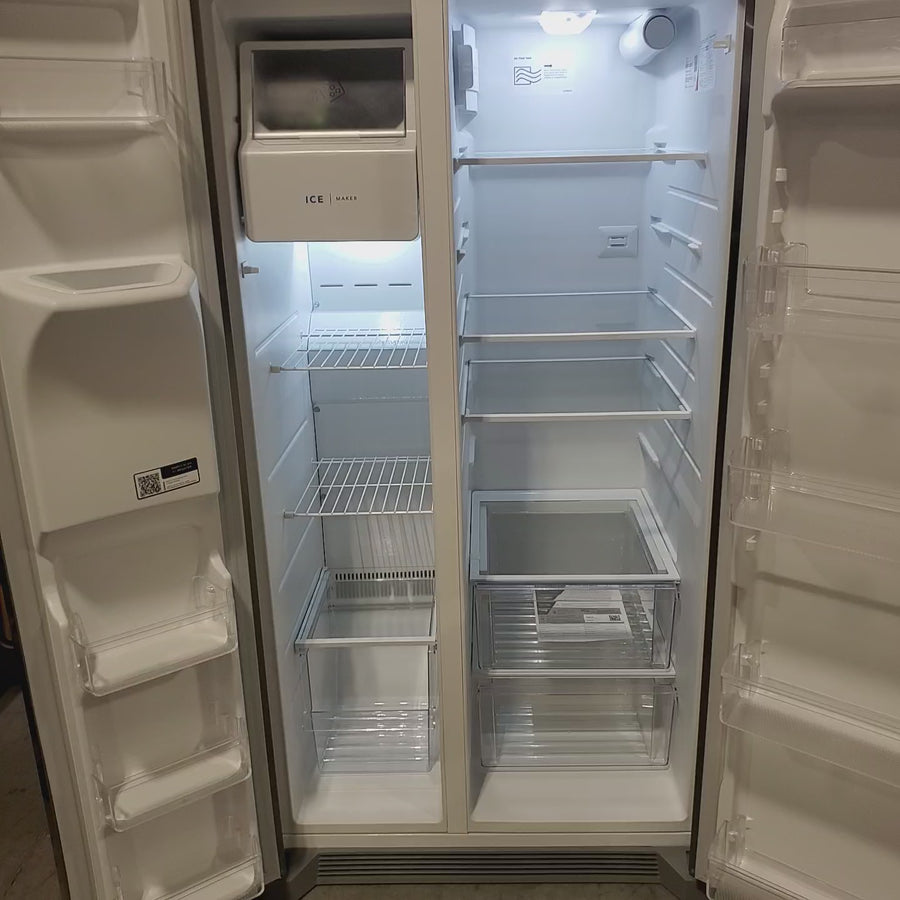 Pictures of Frigidaire 25.6-cu ft ENERGY STAR Side-by-Side Refrigerator with Ice Maker in Fingerprint Resistant Stainless Steel 22421727 - FRSS26L3AF - Scratch & Dent (Minor) - Neu Appliance Outlet - Discount Appliance Outlet in Austin, Tx