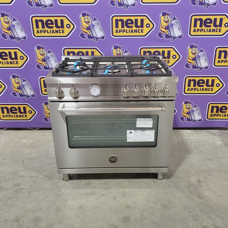 Pictures of Bertazzoni Master Series 36 Inch Freestanding Gas Range with 5 Sealed Burners, 5.9 cu. ft. Oven Capacity, Dual Convection Oven, Soft-Close Door Stainless Steel Natural Gas 11117297 - MAST365GASXE - Scratch & Dent (Moderate) - Neu Appliance Outlet - Discount Appliance Outlet in Austin, Tx