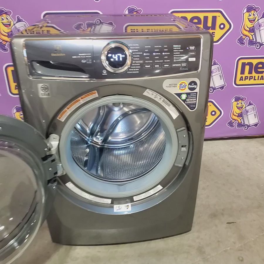 Pictures of Electrolux Titanium Front Load 600 Series 4.5 Cu. Ft. Washer with Smartboost ELFW7637AT - Scratch & Dent (Minor) and Electrolux 500 Series Electric Steam 8.0 cu ft ENERGY STAR Dryer with Instant Refresh Cycle ELFE7537AT - Scratch & Dent (Moderate) - Neu Appliance Outlet - Discount Appliance Outlet in Austin, Tx