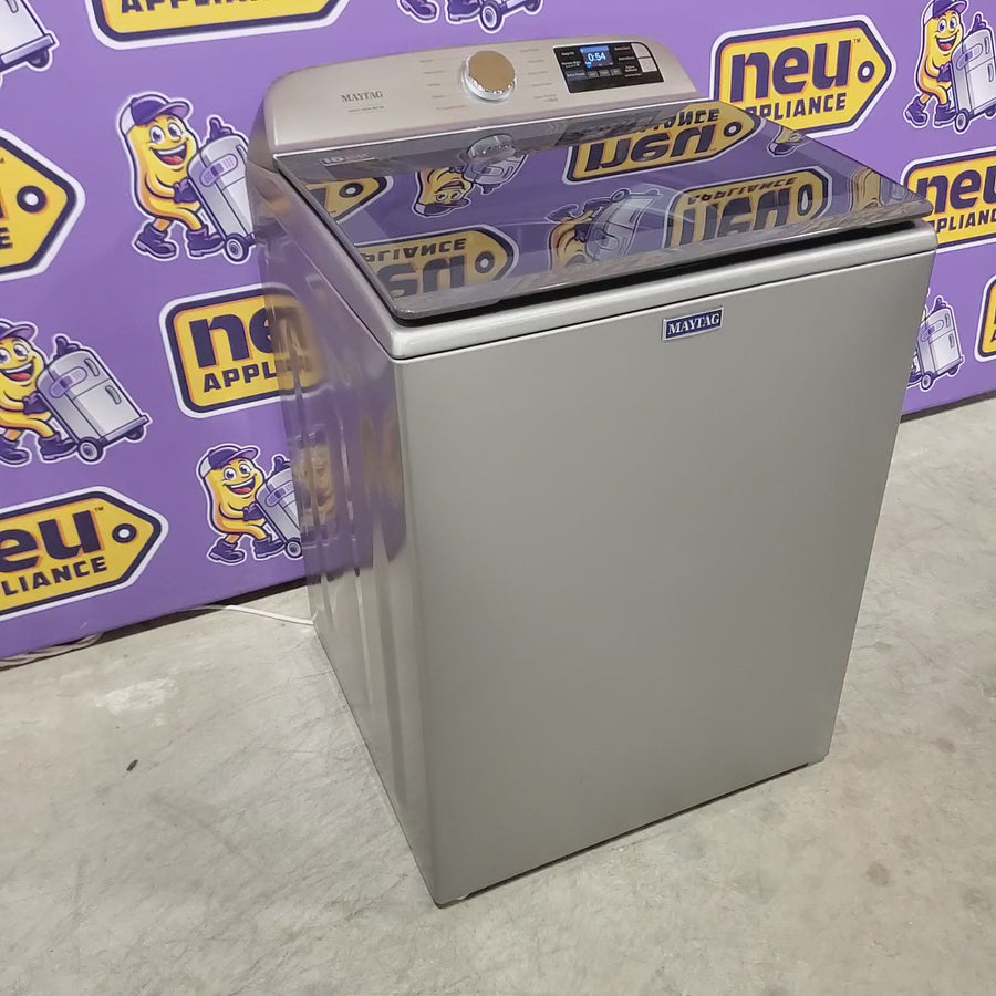 Pictures of Maytag 5.3 cu. ft. Top Load Washer in Classic Silver with Impeller and Extra Power Option MTW6200RR - Open Box and Maytag 7.4 cu. ft. Vented Front Load Electric Dryer in Classic Silver with Extra Power MED6205RR - Open Box - Neu Appliance Outlet - Discount Appliance Outlet in Austin, Tx