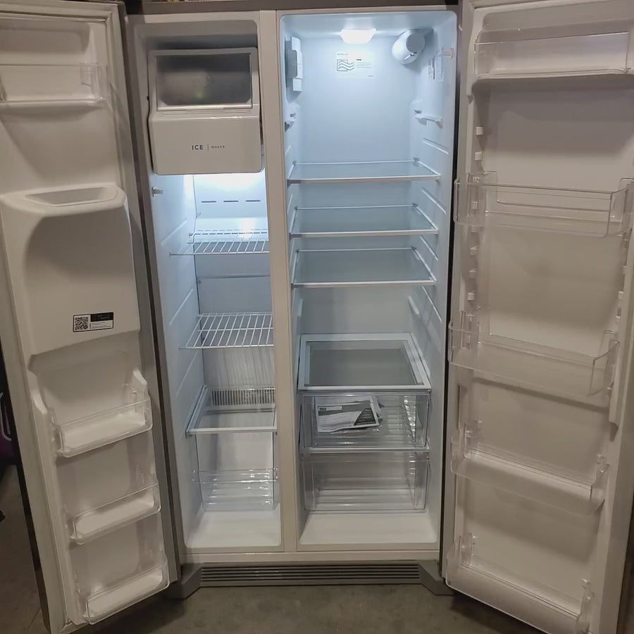 Pictures of Frigidaire 25.6-cu ft ENERGY STAR Side-by-Side Refrigerator with Ice Maker in Fingerprint Resistant Stainless Steel FRSS26L3AF - Scratch & Dent (Moderate) - Neu Appliance Outlet - Discount Appliance Outlet in Austin, Tx