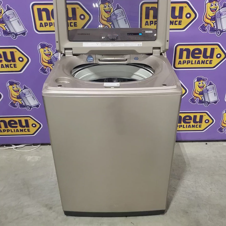 Pictures of Samsung High Efficiency Extra Large ( 5.4-cu ft ) Top-Load Washer with Steam Cycle in Champagne WA54R7600AC - Certified Refurbished and Samsung 7.4-cu ft Vented Electric Dryer with Steam Cycle in Champagne DVE54R7600C - Certified Refurbished - Neu Appliance Outlet - Discount Appliance Outlet in Austin, Tx