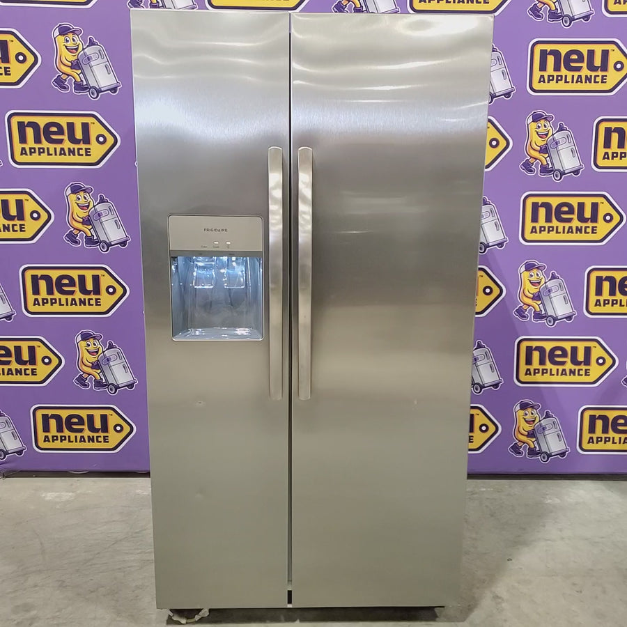 Pictures of Frigidaire 25.6-cu ft ENERGY STAR Side-by-Side Refrigerator with Ice Maker in Fingerprint Resistant Stainless Steel 22121510 - FRSS26L3AF - Scratch & Dent (Moderate) - Neu Appliance Outlet - Discount Appliance Outlet in Austin, Tx