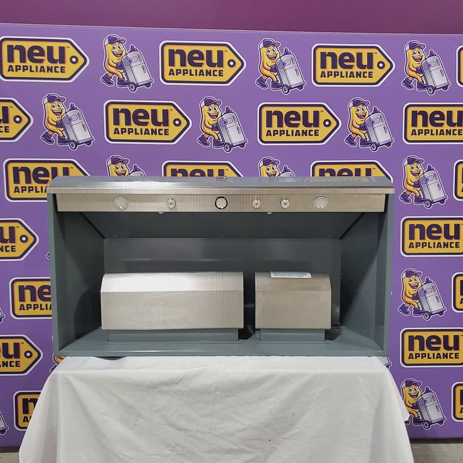 Pictures of Hestan 48 Inch Wall Mount Chimney Style Hood with CircuFlow Ventilation System™, Variable Speed Blower, 3 LED Lighting, and 900 CFM Blower 1117282 - KVC48-GG - Scratch & Dent (Moderate) - Neu Appliance Outlet - Discount Appliance Outlet in Austin, Tx