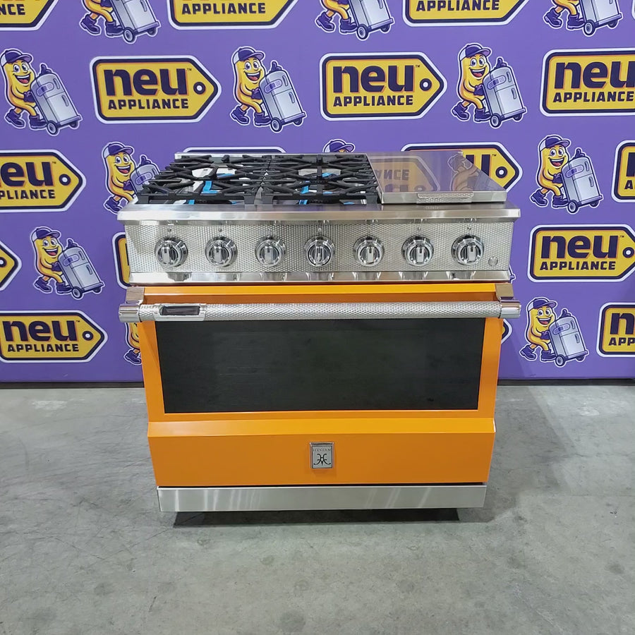 Pictures of Hestan Dual Fuel Range with 4 Burners, 12 Inch Griddle, MarquiseDisplay™, PureVection™, CircuFlame™, Continuous Grates and 5.8 cu. ft. Oven Cavity 11113118 - KRD364GDNG - - Neu Appliance Outlet - Discount Appliance Outlet in Austin, Tx