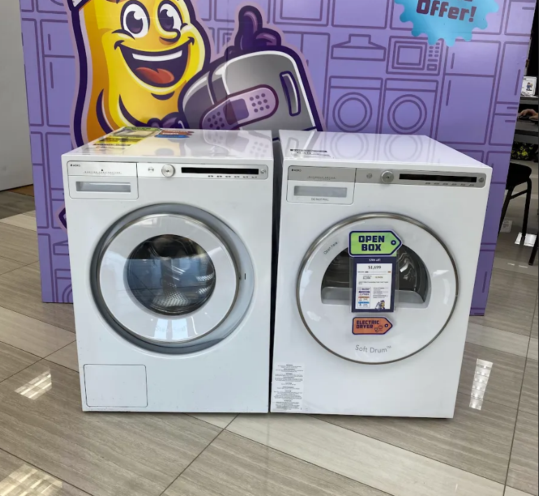 Asko Steel Seal™ Washing Machine in White W4114C.W - Open Box and ASKO 24 Inch White Freestanding Front Load Vented Dryer with 5.1 cu. ft. Capacity, 15 Dry Cycles, Airing, Anti-Crease, Auto Synthetic, and Line Concept™ T611VU.W - Open Box