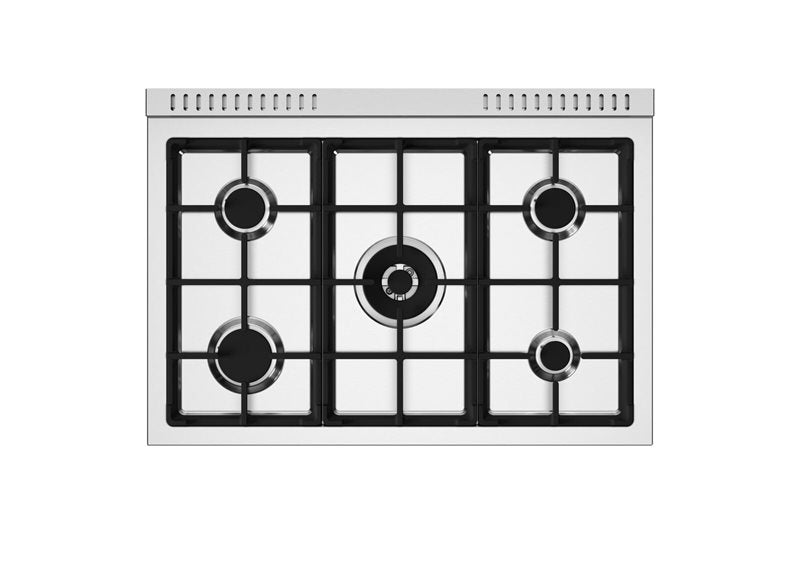 Bertazzoni Master Series 36 Inch Freestanding Gas Range with 5 Sealed Burners, 5.9 cu. ft. Oven Capacity, Dual Convection Oven, Soft-Close Door Stainless Steel Natural Gas MAST365GASXE - Scratch & Dent (Moderate)