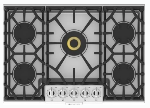 Hestan 30 Inch Gas Cooktop with 5 Sealed Burners, Heavy-Duty Cast-Iron Continuous Grates, Simmer Flame, Electronic Ignition/Reignition System, and Backlit Knobs KGC30 - Scratch & Dent (Minor)