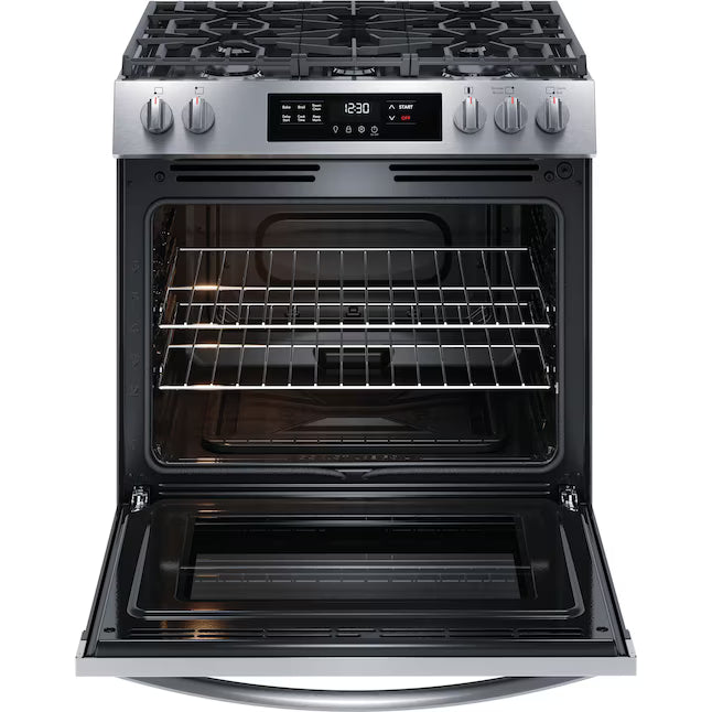 Frigidaire Slide-in Gas Stainless Steel Range with Steam Clean with Five Burner Cooktop and Even Baking Technology 20531SD468 - FCFG3062AS - Scratch & Dent (Minor)