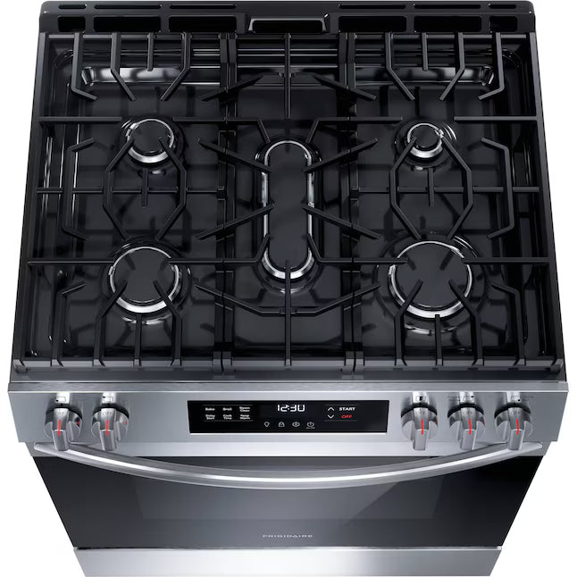 Frigidaire Slide-in Gas Stainless Steel Range with Steam Clean with Five Burner Cooktop and Even Baking Technology 20531SD468 - FCFG3062AS - Scratch & Dent (Minor)