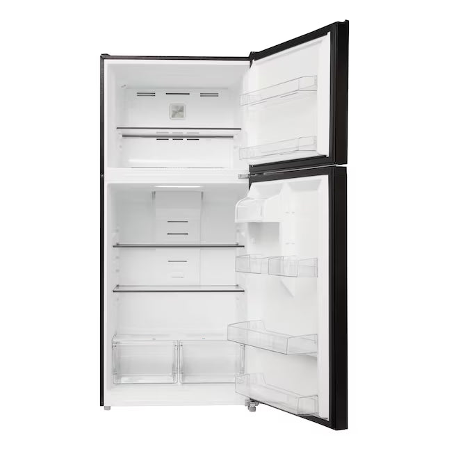 Midea Garage Ready 18 Cu. Ft. Top Freezer Refrigerator with Gallon Sized Door Bins, Ice Maker Ready, and LED Lighting 22132SD134 - MRT18D3BBB - Scratch & Dent (Major)