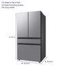 Measurement chart of a Samsung Bespoke 4-Door French Door RF29BB8600QL Refrigerator with dimensions labeled.