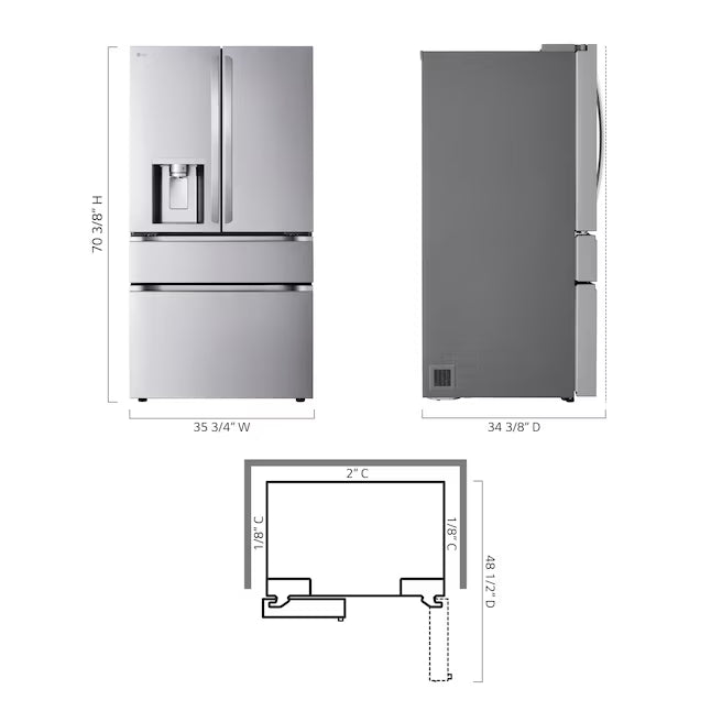 LG 29 cu. ft. Smart Standard-Depth MAX™ 4-Door French Door Refrigerator with Full-Convert Drawer™ in Print Proof Stainless Steel 22134SD232 - LF29H8330S - Scratch & Dent (Moderate)