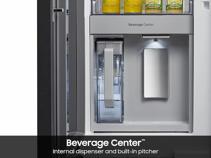 Beverage center with internal dispenser and built-in pitcher in a Samsung Bespoke 3-Door French Door RF30BB6600QL Refrigerator 