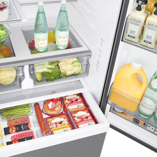 Samsung 31.5-cu ft 3-Door ENERGY STAR Smart French Door Refrigerator with Dual Ice Maker in Stainless Steel 22442656 - RF32CG5300SR - Scratch & Dent (Minor)