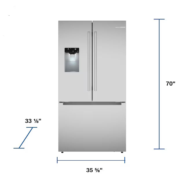 Bosch Fastest Ice Maker Standard-Depth 300 Series 26-cu ft 3-Door Smart Compatible French Door Refrigerator with Ice Maker with Water and Ice Dispenser in Stainless Steel 22121511 - B36FD31ENS - Scratch & Dent (Moderate)