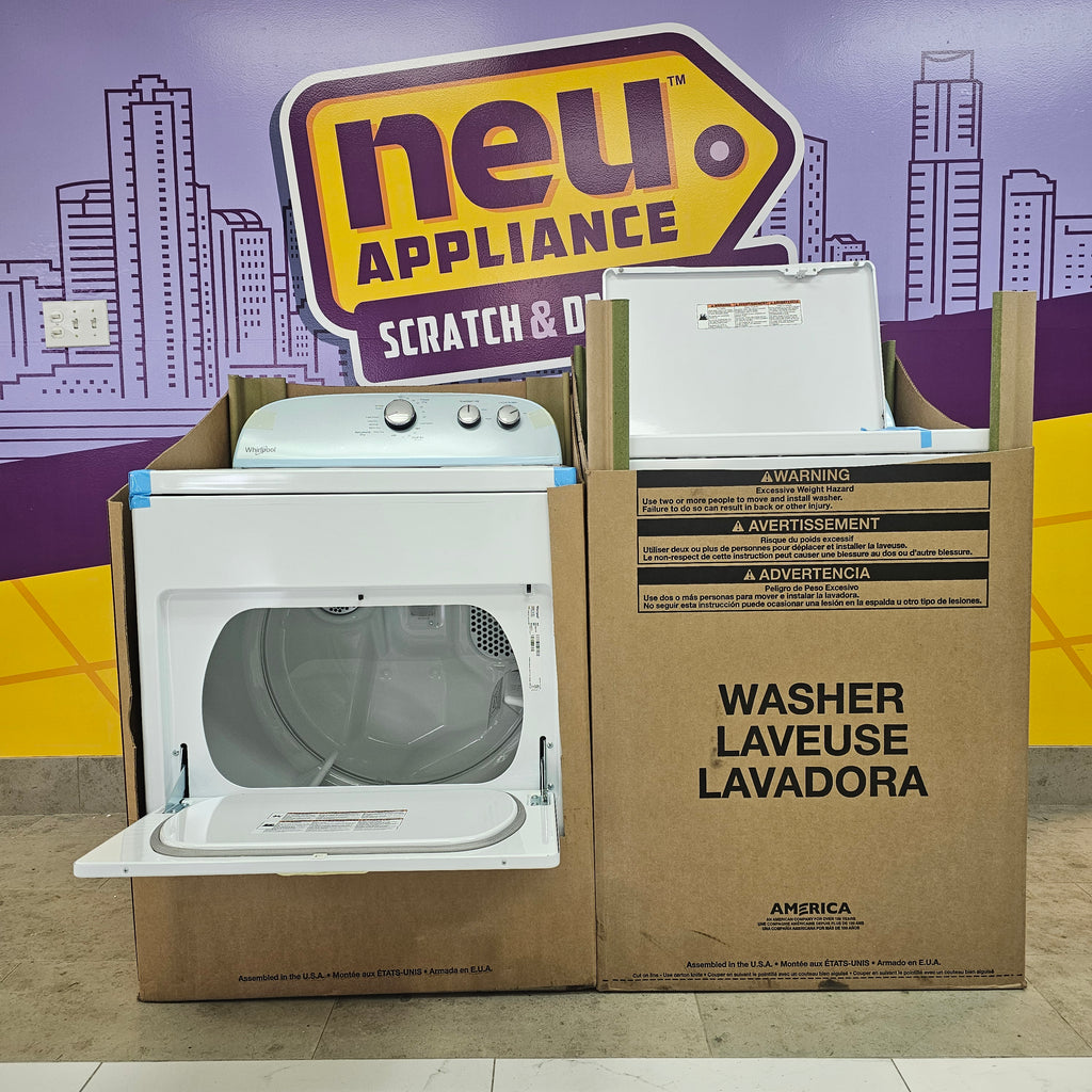 Pictures of Whirlpool White Top Load 3.8 Cu. Ft. Washer with Removable Agitator WTW4957PW and Whirlpool White Electric 7.0 Dryer with Auto Dry WED4950HW - New in Box - Neu Appliance Outlet - Discount Appliance Outlet in Austin, Tx