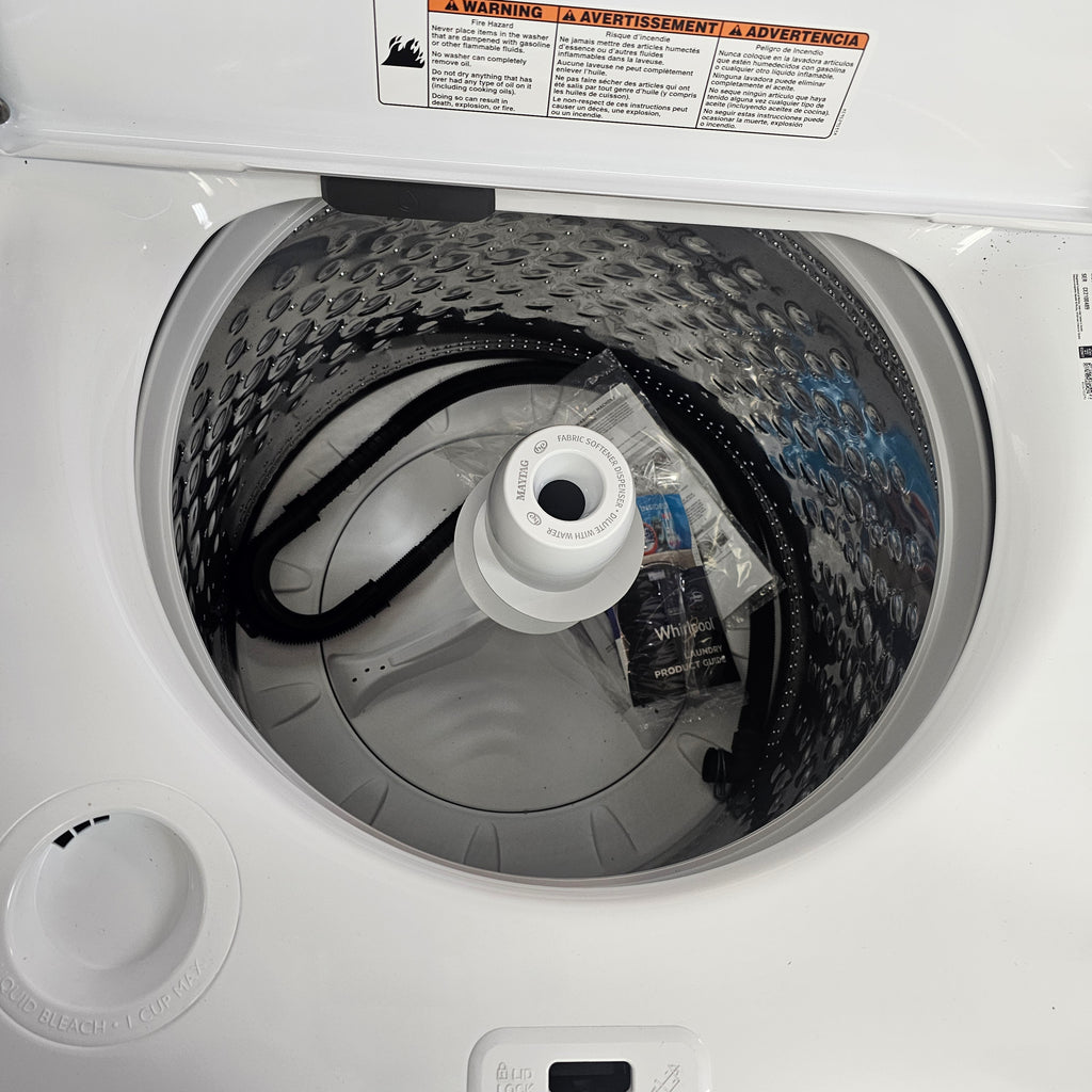 Pictures of Maytag White 4.5 Cu. Ft. High Efficiency Washer with PowerWash Cycle MVW5035MW and Maytag White Electric 7.0 Cu. FT. Dryer with Moisture Sensing MED5030MW - New in Box - Neu Appliance Outlet - Discount Appliance Outlet in Austin, Tx