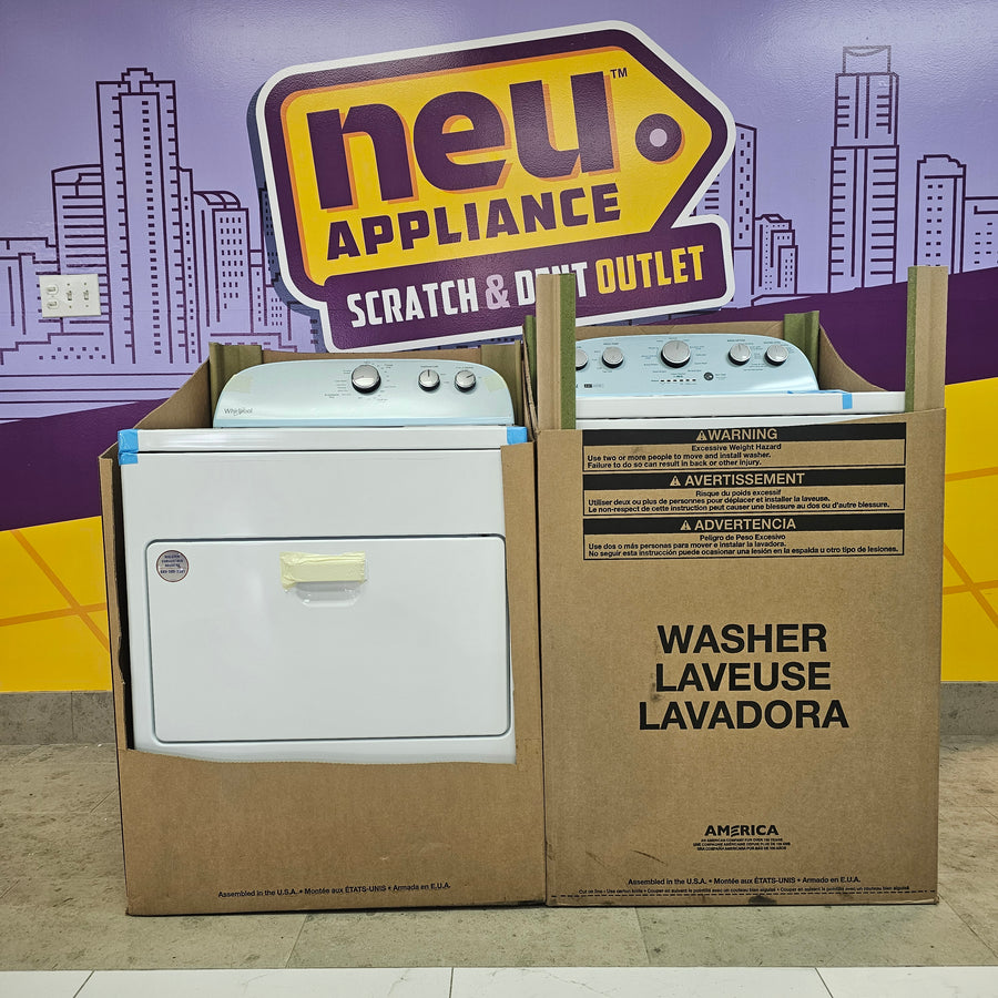 Whirlpool White Top Load 3.8 Cu. Ft. Washer with Removable Agitator WTW4957PW and Whirlpool White Electric 7.0 Dryer with Auto Dry WED4950HW - New in Box
