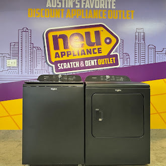 Pictures of Whirlpool Volcano Black Top Load 8.2 Cu. Ft. Washer with Removable Agitator WTW6157PB - Scratch and Dent (Minor) and Whirlpool Volcano Black Electric 7.0 Cu. Ft. Dryer with Moisture Sensor WED6150PB - Open Box - Neu Appliance Outlet - Discount Appliance Outlet in Austin, Tx
