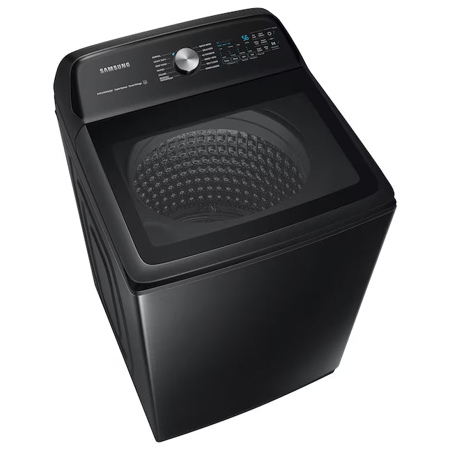 Samsung Brushed Black Top Load 5.2 Cu. Ft. Washer with SuperSpeed Wash WA52A5500AV - Certified Refurbished and Samsung Black Stainless Steel Electric 7.4 Cu. Ft. Dryer with Steam Sanitize DVE50R5400V - Certified Refurbished