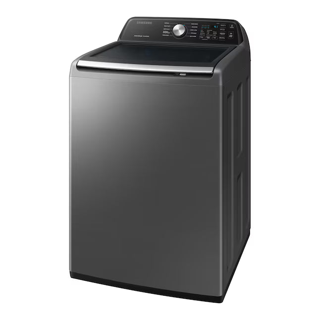 Samsung 4.4 cu. ft. Top Load Washer with ActiveWave™ Agitator and Active WaterJet in Platinum WA44A3405AP - Certified Refurbished and Samsung Platinum Electric 7.4 Cu. Ft. Dryer with Sensor Dry DVE45T3400P - Certified Refurbished