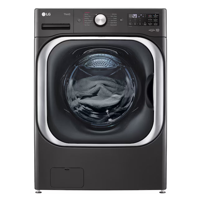 LG Mega Capacity Front Load 5.2 Cu. Ft. Washer with ThinQ Technology WM8900HBA - Scratch & Dent (Minor) and LG Black Steel 9.0 cu. ft. Mega Capacity Smart Wi-fi Enabled Front Load Gas Dryer DLGX8901B - Scratch & Dent (Minor)