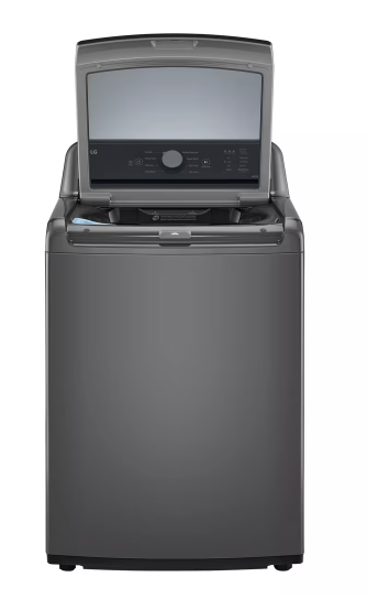 LG 4.1 cu. ft. Top Load Washer with 4-Way Agitator® and TurboDrum™ Technology  WT6105CM - Certified Refurbished and LG 7.3 cu. ft. Ultra Large High Efficiency Electric Dryer in Monochrome Grey DLE6100M - Scratch & Dent (Minor)