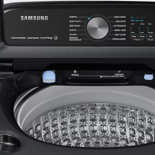 Samsung Brushed Black Top Load 5.2 Cu. Ft. Washer with SuperSpeed Wash WA52A5500AV - Certified Refurbished and Samsung Black Stainless Steel Electric 7.4 Cu. Ft. Dryer with Steam Sanitize DVE50R5400V - Certified Refurbished