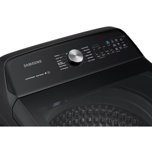 Samsung 5.0 cu. ft. Energy Star Top Load Washer with Active Water Jet in Black Stainless Steel WA50R5400AV - Certified Refurbished and Samsung 7.4 cu ft Gas Dryer with Steam Sanitize Option DVG50R5400V - Certified Refurbished