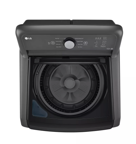 LG 4.1 cu. ft. Top Load Washer with 4-Way Agitator® and TurboDrum™ Technology  WT6105CM - Certified Refurbished and LG 7.3 cu. ft. Ultra Large High Efficiency Electric Dryer in Monochrome Grey DLE6100M - Scratch & Dent (Minor)