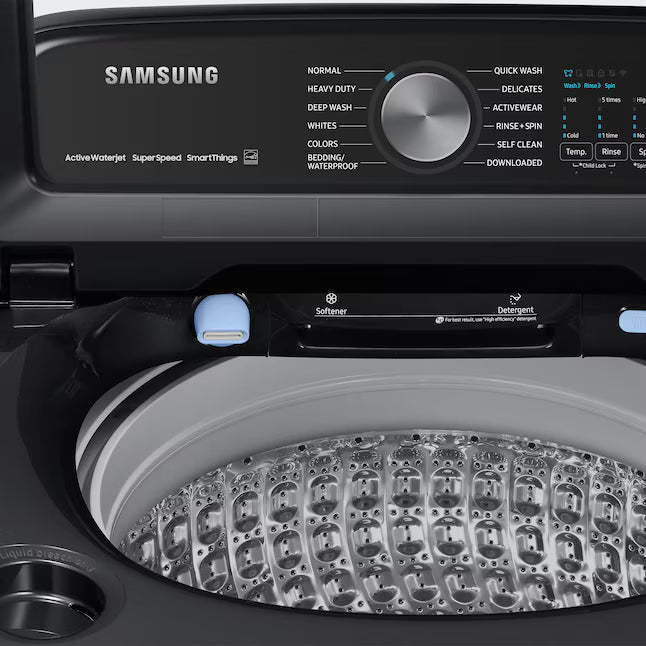 Samsung 5.1 cu. ft. Smart Top Load Washer with ActiveWave™ Agitator and Super Speed Wash WA51A5505AV - Certified Refurbished and Samsung 7.4 Cu. Ft. Smart Electric Dryer with Steam Sanitize+ in Black 16298 - DVE55CG7100V - Scratch & Dent (Minor)