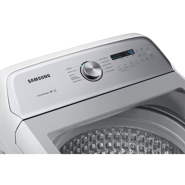 Samsung White Top Load 5.0 Cu. Ft. Washer with Active Water Jet WA50R5200AW - Certified Refurbished and Samsung White Electric 7.4 Cu. Ft. Dryer with Sensor Dry DVE50R5200W - Certified Refurbished