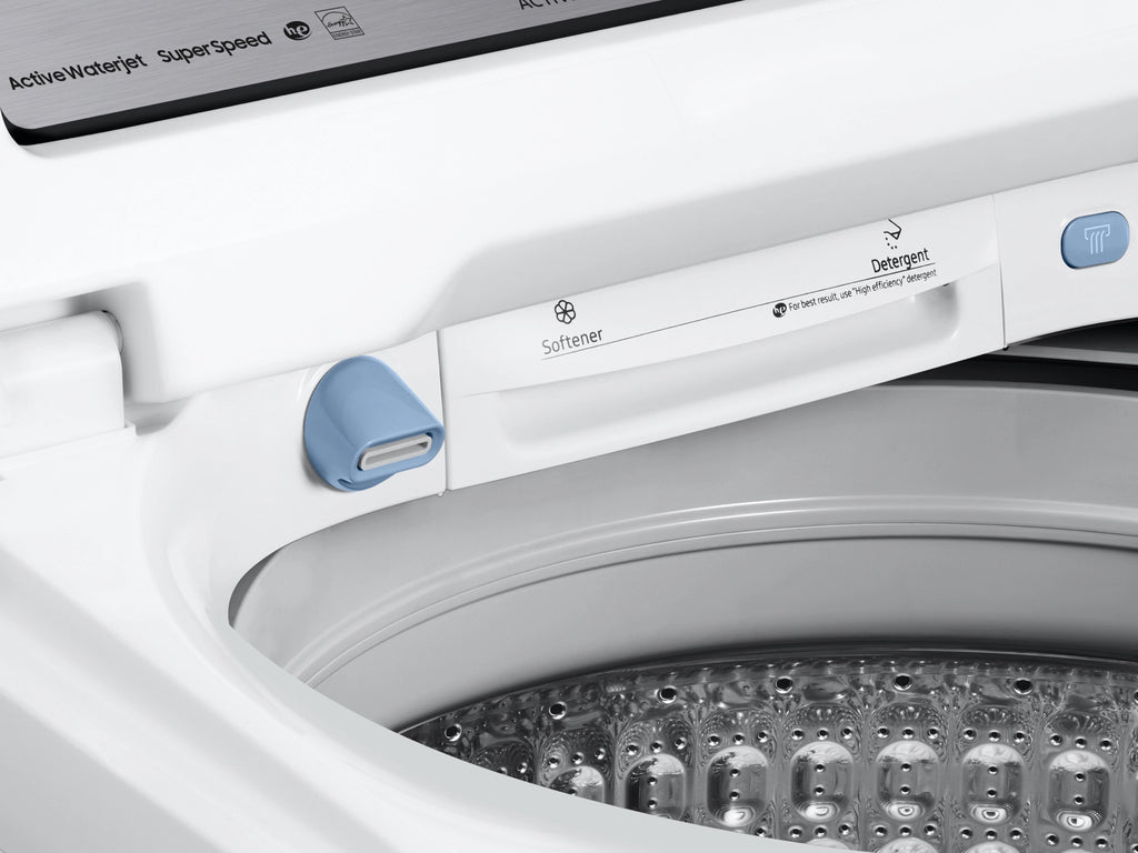 Pictures of Samsung White Top Load 5.0 Cu. Ft. Washer with Super Speed WA50R5400AW - Certified Refurbished and Samsung White Electric 7.4 Cu. Ft. Dryer with Sensor Dry 16035 - DVE50R5200W - Certified Refurbished - Neu Appliance Outlet - Discount Appliance Outlet in Austin, Tx