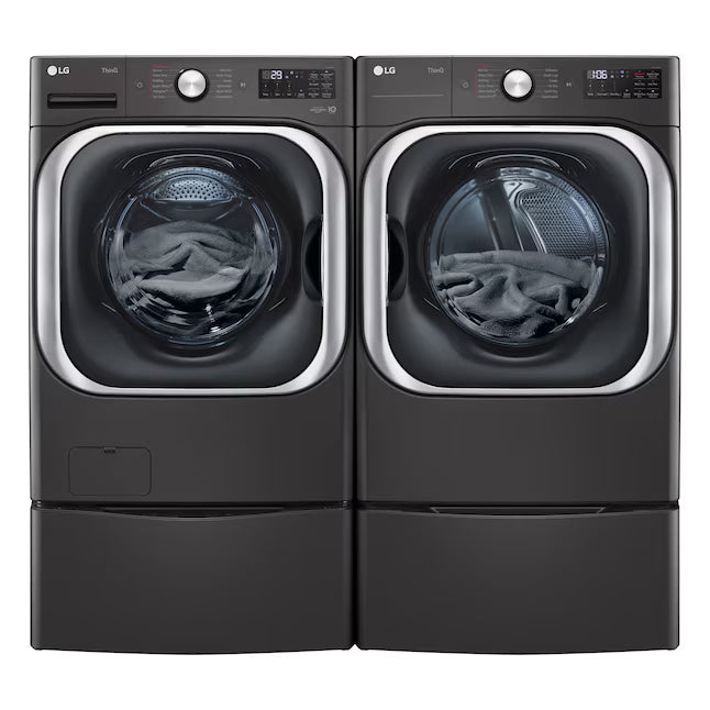 LG Mega Capacity Front Load 5.2 Cu. Ft. Washer with ThinQ Technology WM8900HBA - Scratch & Dent (Minor) and LG Black Steel 9.0 cu. ft. Mega Capacity Smart Wi-fi Enabled Front Load Gas Dryer DLGX8901B - Scratch & Dent (Minor)