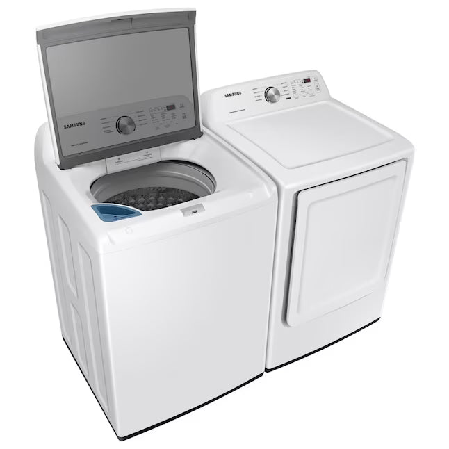 Samsung 4.5 cu. ft. Top Load Washer with Vibration Reduction Technology+ in White WA45T3200AW - Certified Refurbished and Samsung 7.2 cu. ft. Electric Dryer with Sensor Dry in White DVE45T3200W - Scratch & Dent (Minor)